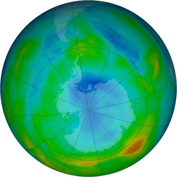 Antarctic ozone map for 29 July 2004
